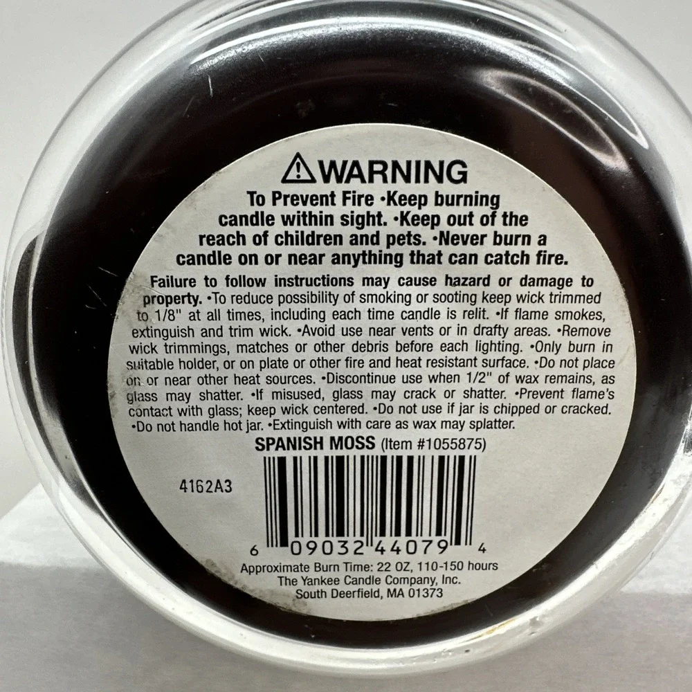 Yankee Candle Retired SPANISH MOSS Housewarmer Black Band Discontinued 60% Full